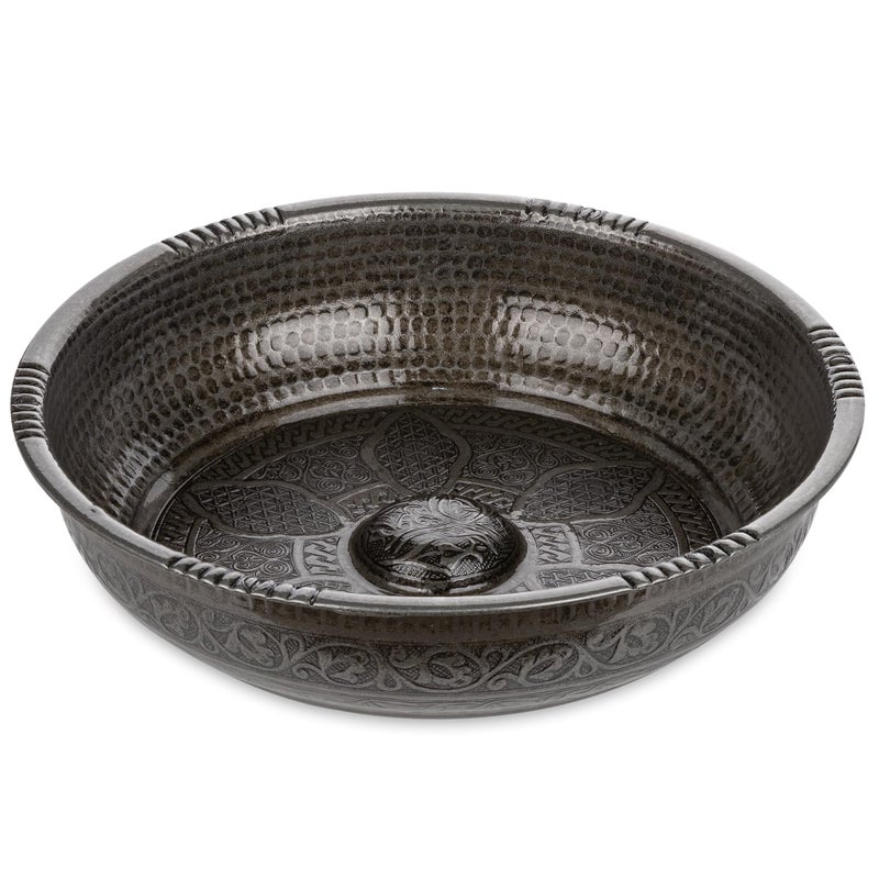 Alisveristime Traditional Turkish Bath Hammam Bowl with Authentic Motifs (440gr (15.50 oz) Made of Zinc (7.87-Inch Diameter) (Black) - Image 1